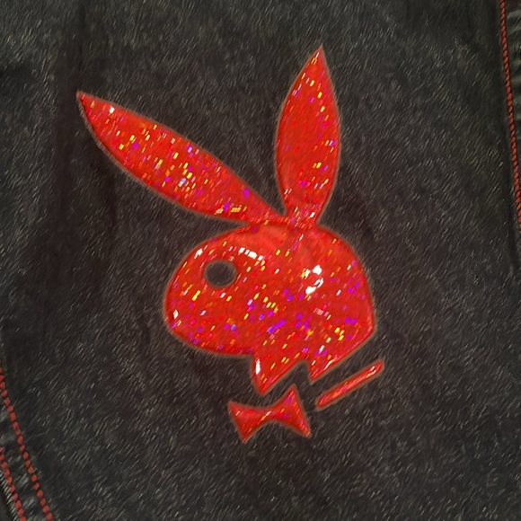 Vintage Playboy Bunny Denim Jacket Pink Glittery Bunny Logo Women's M - Picture 4 of 10